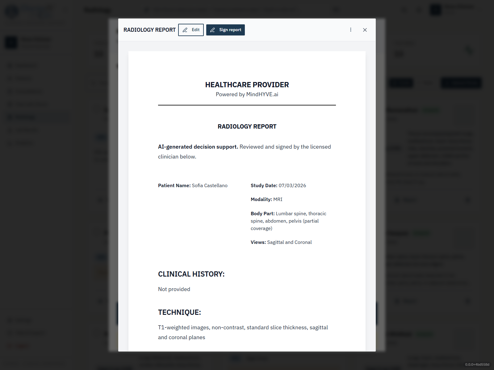 CDS draft-then-attest — a clinical artifact carrying the non-dismissible must-review-before-final banner, signed with an immutable SHA-256 hash at attestation.
