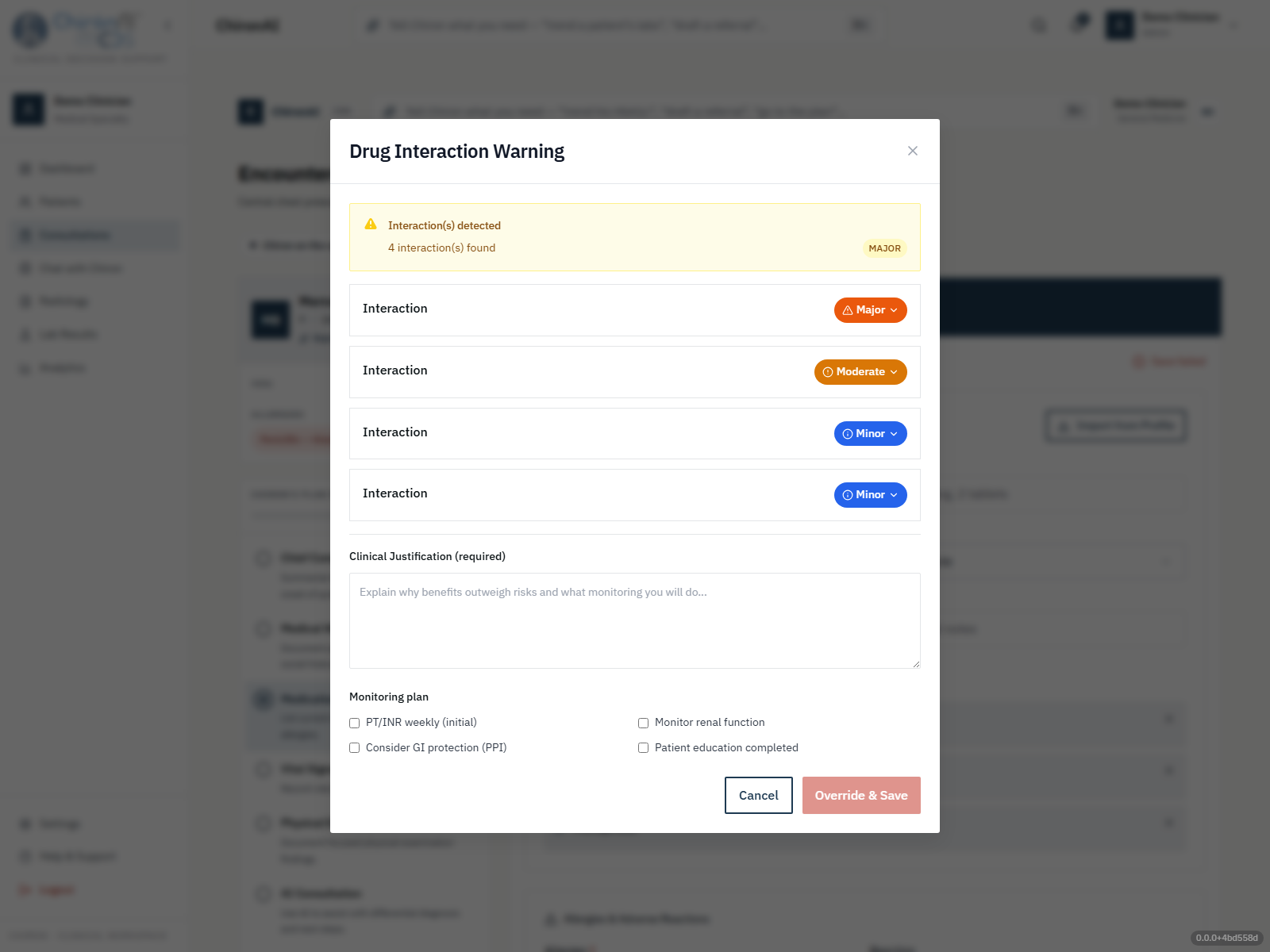 The CDS drug-interaction checker — four-tier severity with mechanism disclosure, step-therapy and prior-auth flags, anchored to the canonical pharmacology source.